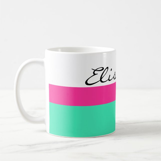 Caneca De Café Simplesmente Stripes hortelã rosa + seu nome / ide (Esquerda)