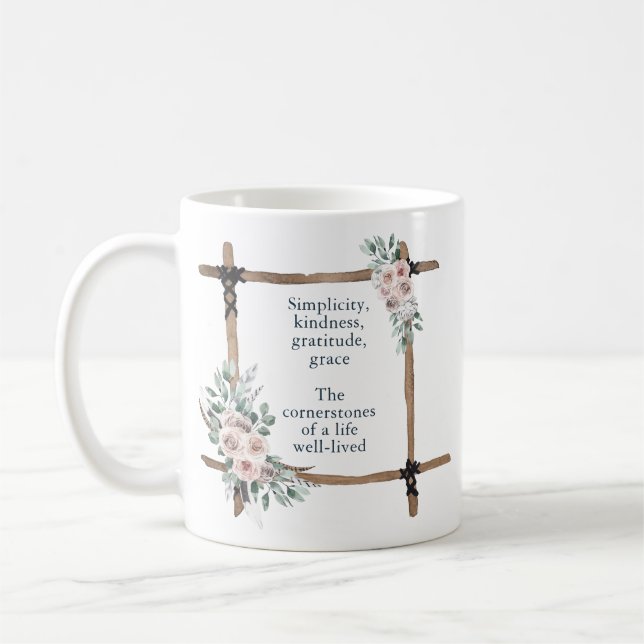 Caneca De Café Simplicidade, Bondade, Gratidão, Graça Boho Vibraç (Esquerda)
