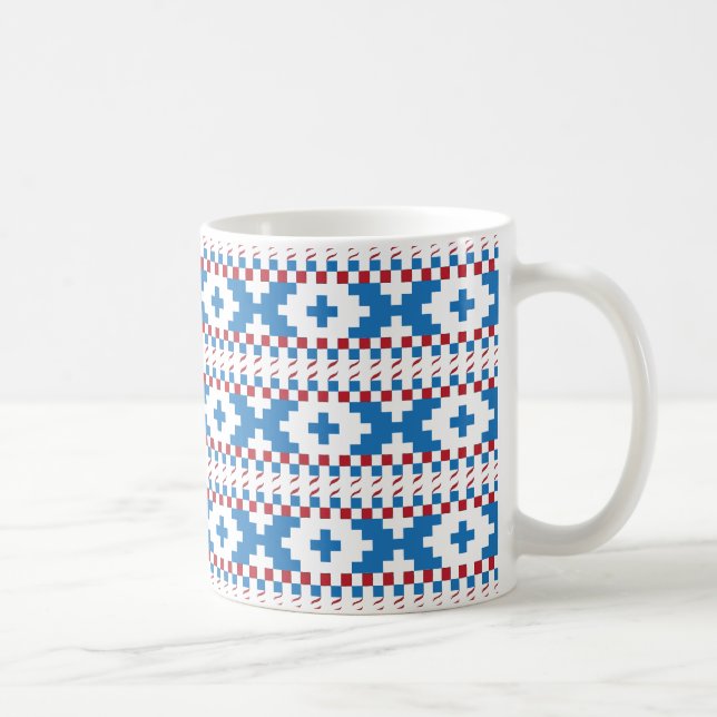 Caneca De Café Sinais antigos letões, arte folclórica azul, verme (Direita)