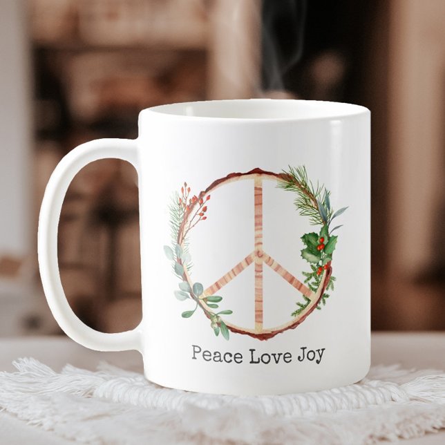 Caneca De Café Sinais de Paz de Pau de Natal Joy Amor (Criador carregado)