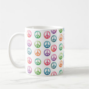 Caneca De Café Sinais de paz groovy estilo aquarela hippie amor
