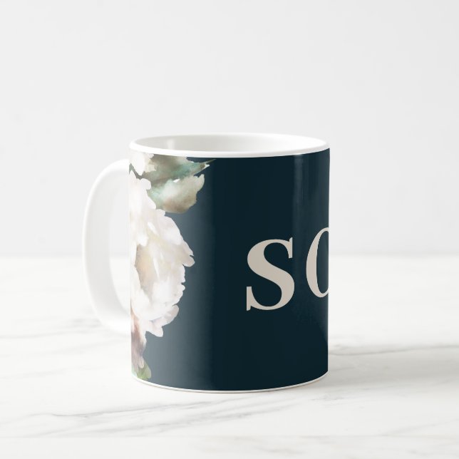 Caneca De Café Sinais florais pintados românticos escuros elegant (Frente Esquerda)