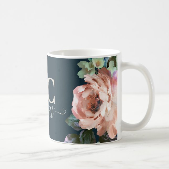 Caneca De Café Sinais florais pintados românticos escuros elegant (Direita)