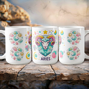 Caneca De Café Sinal de Áries Colorido Astrologia Zodíaco