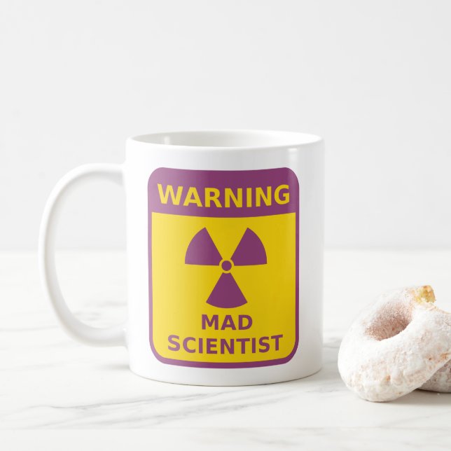 Caneca De Café Sinal de Aviso do Mad Scientist (Com Donut)