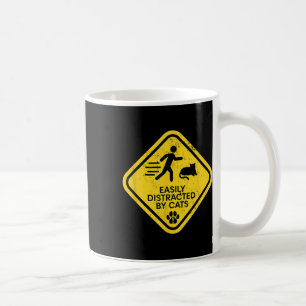 Caneca De Café Sinal De Aviso Facilmente Distraído Por Gatos Engr