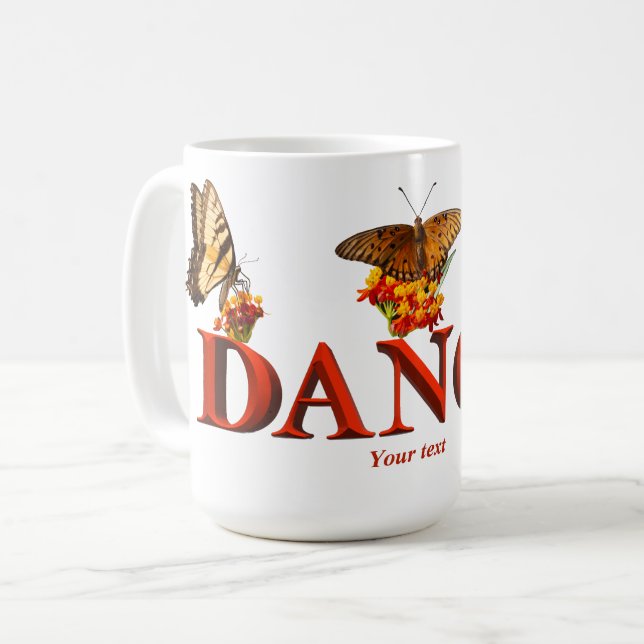 Caneca De Café Sinal de dança personalizado com borboletas  (Frente Esquerda)