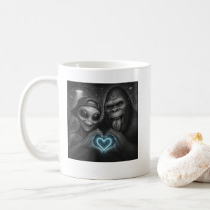 Caneca De Café Sinal de Mão de Amor de Bigfoot Sasquatch Alien