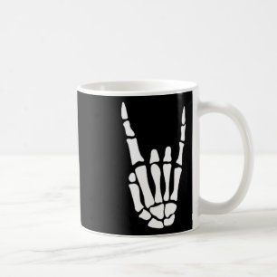 Caneca De Café Sinal de mão Rock on Skeleton - Halloween minimali