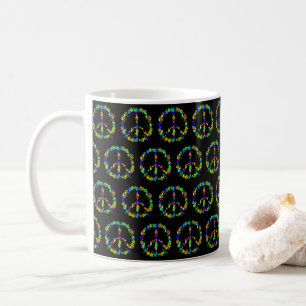 Caneca De Café Sinal de paz com flores coloridas