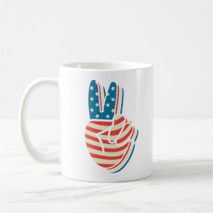 Caneca De Café Sinal de Paz da Bandeira Americana 4 de julho