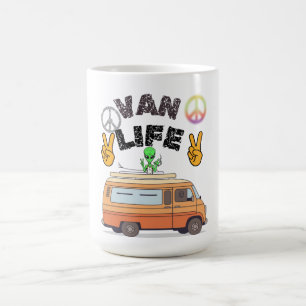 Caneca De Café Sinal de paz de design de vida de van retrô aliení