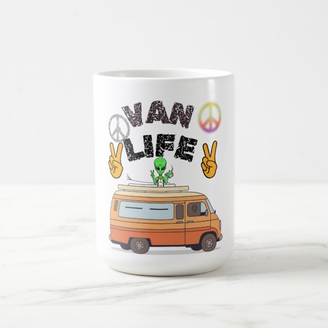 Caneca De Café Sinal de paz de design de vida de van retrô aliení (Centro)