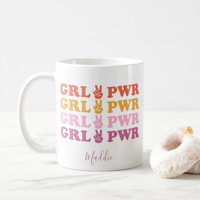 Caneca De Café Sinal de Paz de Menina Bonita (Com Donut)