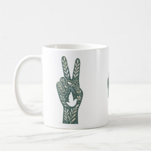 Caneca De Café Sinal de Paz Floral Retro & Arte de Pombo  Sol Bot
