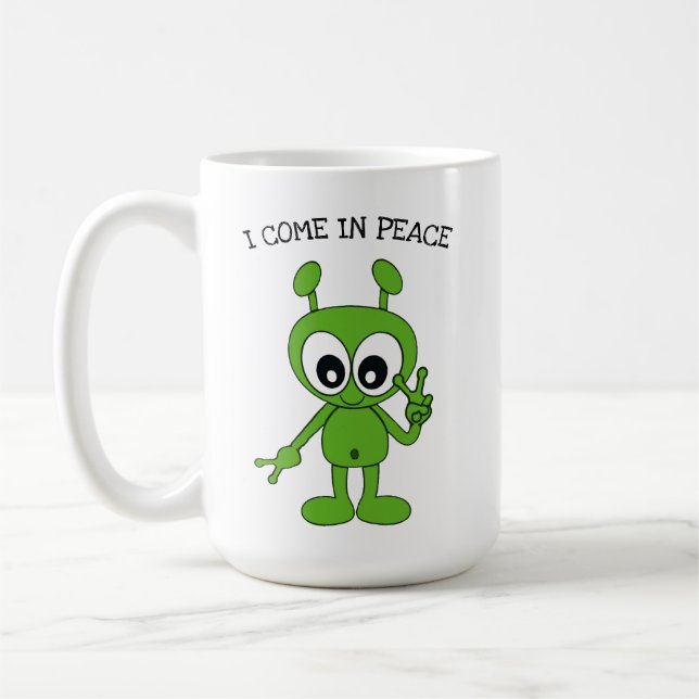 Caneca De Café Sinal de paz na Alienígena espacial "Eu venho em p (Esquerda)