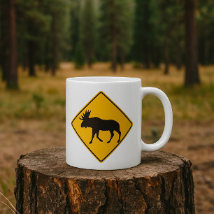 Caneca De Café Sinal de Travessia de Alce Segurança da Vida Selva