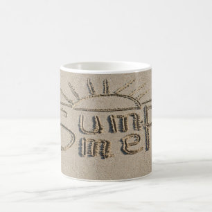 Caneca De Café Sinal de verão gravado na areia da praia
