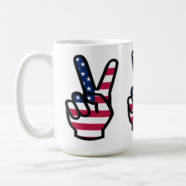 Caneca De Café Sinal de vitória com bandeira americana (Esquerda)