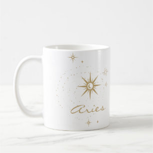 Caneca De Café Sinal do Zodíaco Áries Celestial em Ouro Minimalis