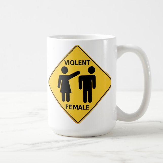 Caneca De Café Sinal fêmea violento dos desenhos animados (Direita)