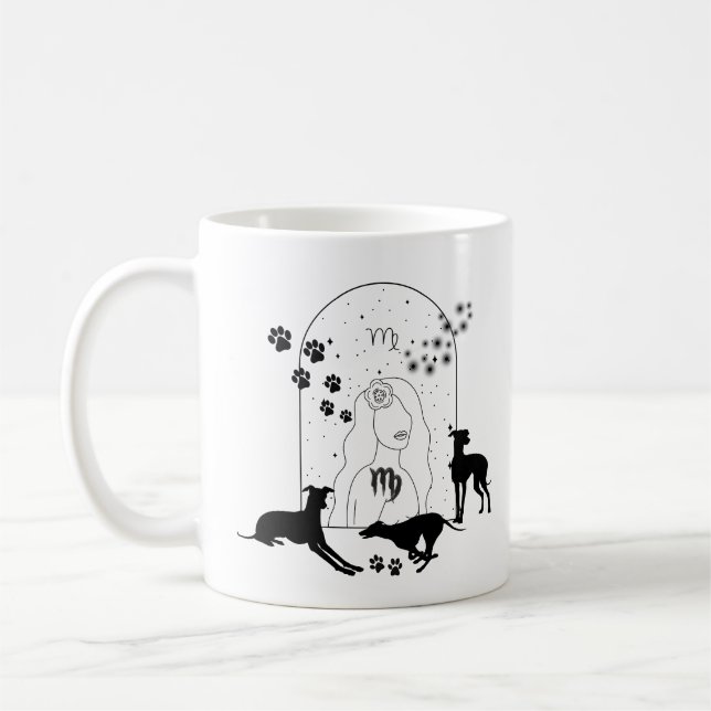 Caneca De Café Sinal Zodiac e Pets Correspondentes.Virgo - Greyho (Esquerda)