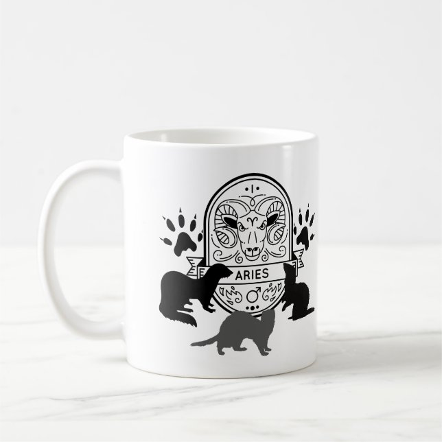 Caneca De Café Sinal Zodíaco e Pets Correspondentes. Aries.Ferret (Esquerda)