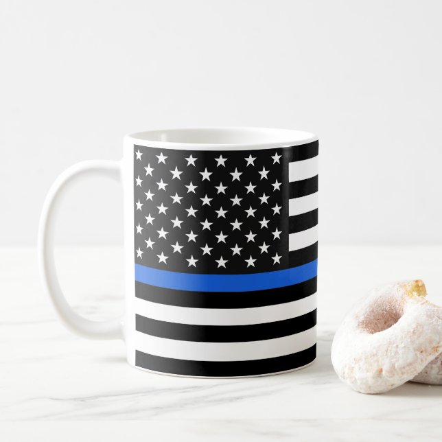 Caneca De Café Sinalizador Americano Thin Blue Line (Com Donut)