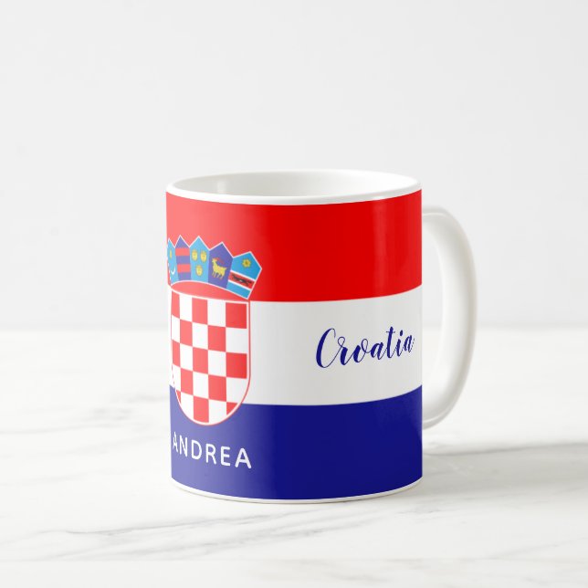 Caneca De Café Sinalizador croata com texto de nome de verificado (Frente Esquerda)