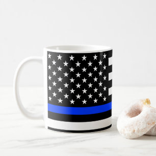 Caneca De Café Sinalizador da Polícia de Linha Azul-Fino