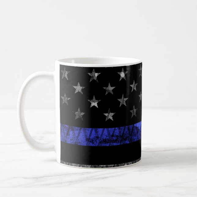 Caneca De Café Sinalizador de Linha Azul Fino da Polícia (Esquerda)