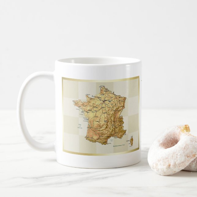 Caneca De Café Sinalizador França + Mug de Mapa (Com Donut)
