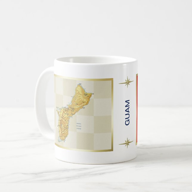 Caneca De Café Sinalizador Guam + Mug de Mapa (Frente Esquerda)