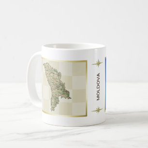 Caneca De Café Sinalizador Moldávia + Mug de Mapa