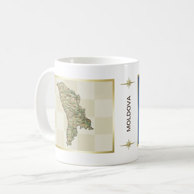 Caneca De Café Sinalizador Moldávia + Mug de Mapa (Frente Esquerda)