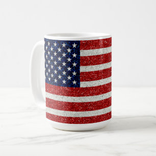 Caneca De Café Sinalizador Red White Blue Glitter (Estilo) EUA
