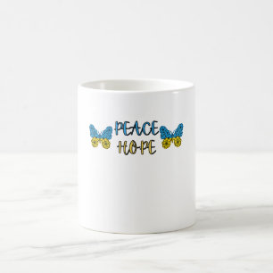 Caneca De Café Sinalizador Ucraniano Paz, Esperança, Borboletas