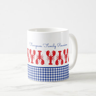 Caneca De Café Sindicato da Família Costeira Gingham Blue Lobster