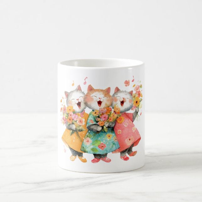Caneca De Café Singing Cats Holding Bouquets (Centro)