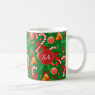 Caneca De Café Sino de Natal de Cane de Açúcar Natal Azevinho