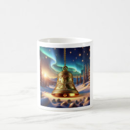 Caneca De Café Sino de Natal Dourado em uma Cena de Inverno Nevad
