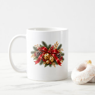Caneca De Café Sinos de Natal Vermelho Laço Festivo
