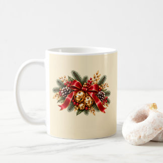 Caneca De Café Sinos de Natal Vermelho Laço Festivo