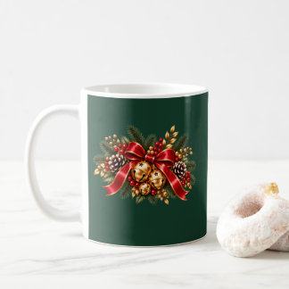 Caneca De Café Sinos de Natal Vermelho Laço Festivo