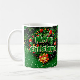 Caneca De Café Sinos Dourados de Natal Feliz Verde