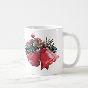 Caneca De Café Sinos Vermelhos Festivos e Pinecone Cama Clássica 