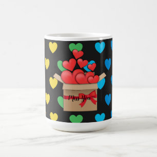 Caneca De Café Sinto sua falta, design de coração colorido