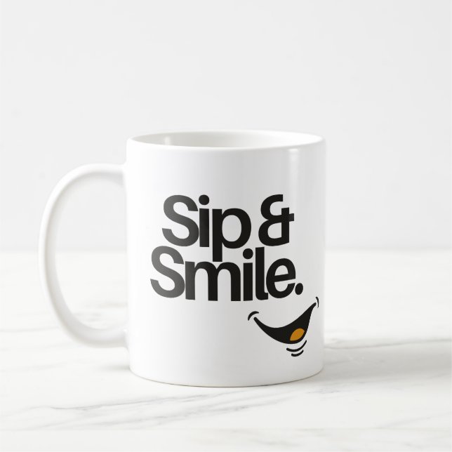 Caneca De Café Sip and Smile | Cute Positive Quote  (Esquerda)