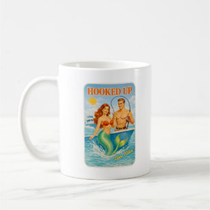 Caneca De Café Sirenete Pin-Up de Pesca Enganchada Divertida Retr