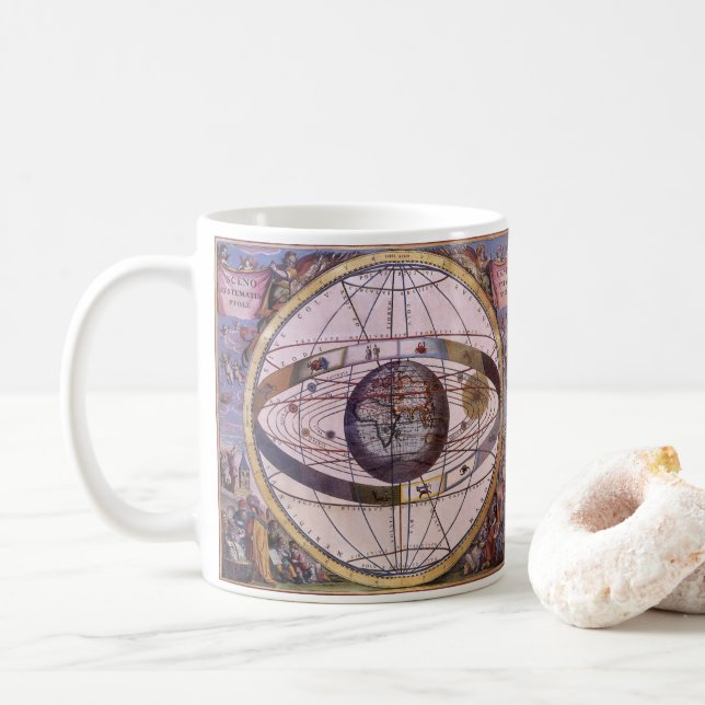 Caneca De Café Sistema Solar Ptolomaico Antigo, Andreas Cellarius (Com Donut)